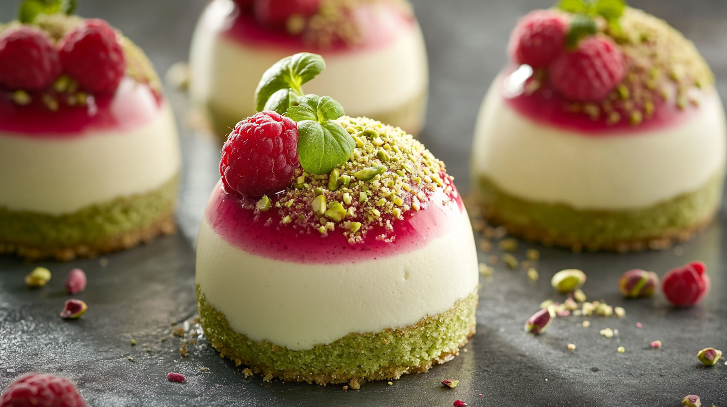 Pistachio and Raspberry Cheesecake Domes